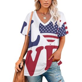 AILLOSA FLAG-58 Tamamı Baskılı V Yaka Kısa Kollu Kadın T-shirt