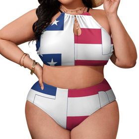 AILLOSA Flag-63 Büyük Beden Geniş Askılı Orta Bel Büyük Beden Kadın Bikini Seti