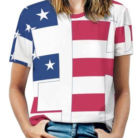 AILLOSA FLAG-63 Tamamı Baskılı Kısa Kollu Yuvarlak Yaka Kadın T-shirt