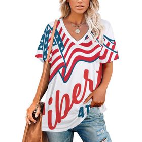 AILLOSA FLAG-65 Tamamı Baskılı V Yaka Kısa Kollu Kadın T-shirt