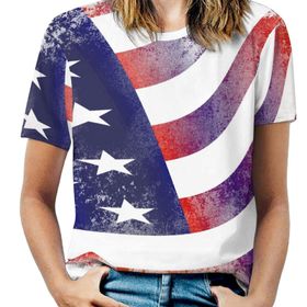 AILLOSA FLAG-66 Tamamı Baskılı Kısa Kollu Yuvarlak Yaka Kadın T-shirt