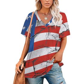 AILLOSA FLAG-67 Tamamı Baskılı V Yaka Kısa Kollu Kadın T-shirt