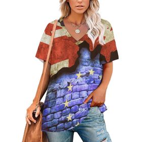 AILLOSA FLAG-68 Tamamı Baskılı V Yaka Kısa Kollu Kadın T-shirt