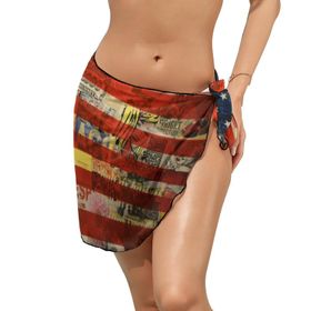 AILLOSA FLAG-69 Sarong Wrap Beyaz Siyah Kadın Plaj Elbise