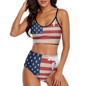 AILLOSA FLAG-70 Geniş Omuz Askılı Üçgen Bikini Üstü Alçak Bel İki Parça Kadın Bikini Seti