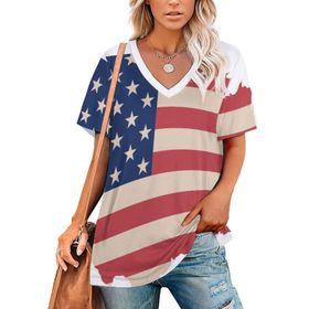 AILLOSA FLAG-70 Tamamı Baskılı V Yaka Kısa Kollu Kadın T-shirt