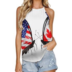 AILLOSA FLAG-71 Yuvarlak Yaka Kolsuz Kadın T-shirt