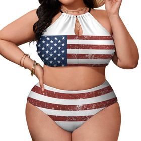AILLOSA Flag-73 Büyük Beden Geniş Askılı Orta Bel Büyük Beden Kadın Bikini Seti