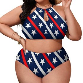 AILLOSA Flag-74 Büyük Beden Geniş Askılı Orta Bel Büyük Beden Kadın Bikini Seti