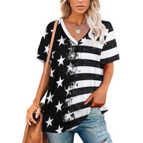 AILLOSA FLAG-76 Tamamı Baskılı V Yaka Kısa Kollu Kadın T-shirt