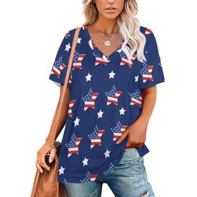AILLOSA FLAG-77 Tamamı Baskılı V Yaka Kısa Kollu Kadın T-shirt