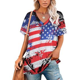 AILLOSA FLAG-79 Tamamı Baskılı V Yaka Kısa Kollu Kadın T-shirt