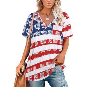 AILLOSA FLAG-80 Tamamı Baskılı V Yaka Kısa Kollu Kadın T-shirt