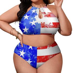 AILLOSA Flag-81 Büyük Beden Geniş Askılı Orta Bel Büyük Beden Kadın Bikini Seti