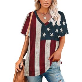 AILLOSA FLAG-82 Tamamı Baskılı V Yaka Kısa Kollu Kadın T-shirt
