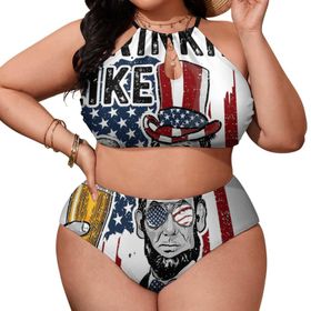 AILLOSA Flag-83 Büyük Beden Geniş Askılı Orta Bel Büyük Beden Kadın Bikini Seti
