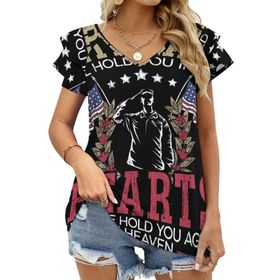 AILLOSA FLAG-84 V Yakalı Fırfırlı Baskılı Kadın T-shirt