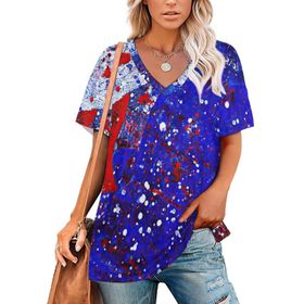 AILLOSA FLAG-85 Tamamı Baskılı V Yaka Kısa Kollu Kadın T-shirt