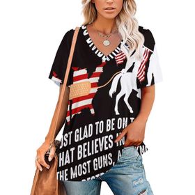 AILLOSA FLAG-88 Tamamı Baskılı V Yaka Kısa Kollu Kadın T-shirt