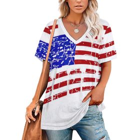 AILLOSA FLAG-90 Tamamı Baskılı V Yaka Kısa Kollu Kadın T-shirt