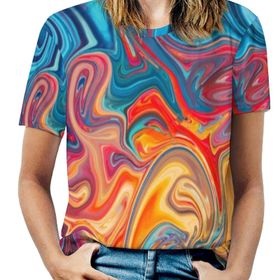 AILLOSA GFY-42 Tamamı Baskılı Kısa Kollu Yuvarlak Yaka Kadın T-shirt