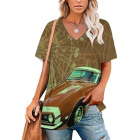 AILLOSA GFY04 Tamamı Baskılı V Yaka Kısa Kollu Kadın T-shirt