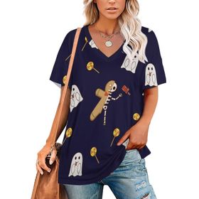 AILLOSA GFY06 Tamamı Baskılı V Yaka Kısa Kollu Kadın T-shirt