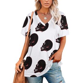 AILLOSA GFY07 Tamamı Baskılı V Yaka Kısa Kollu Kadın T-shirt