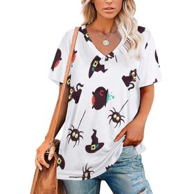 AILLOSA GFY08 Tamamı Baskılı V Yaka Kısa Kollu Kadın T-shirt