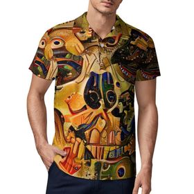 AILLOSA GFY09 3D Baskılı Desen Kısa kollu Polo Yaka Erkek T-shirt
