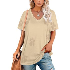 AILLOSA GFY15 Tamamı Baskılı V Yaka Kısa Kollu Kadın T-shirt