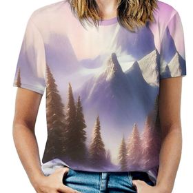AILLOSA GFY17 Tamamı Baskılı Kısa Kollu Yuvarlak Yaka Kadın T-shirt