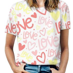 AILLOSA GFY18 Tamamı Baskılı Kısa Kollu Yuvarlak Yaka Kadın T-shirt
