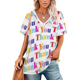 AILLOSA GFY20 Tamamı Baskılı V Yaka Kısa Kollu Kadın T-shirt