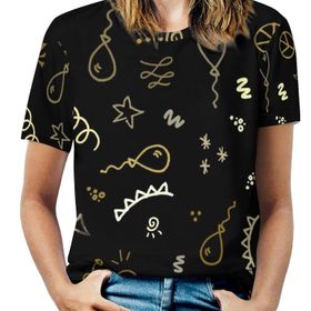 AILLOSA GFY22 Tamamı Baskılı Kısa Kollu Yuvarlak Yaka Kadın T-shirt