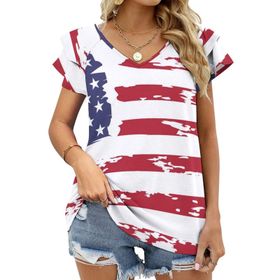 AILLOSA GFY27 Tamamı Baskılı Fırfırlı Kısa Kollu V Yakalı Kadın T-shirt