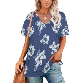AILLOSA GFY29 Tamamı Baskılı Kısa Kollu V Yakalı Kadın T-shirt