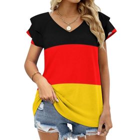 AILLOSA GFY31 Tamamı Baskılı Fırfırlı Kısa Kollu V Yakalı Kadın T-shirt