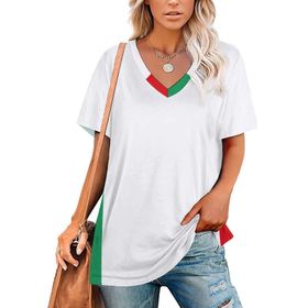 AILLOSA GFY32 Tamamı Baskılı Kısa Kollu V Yakalı Kadın T-shirt