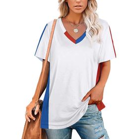 AILLOSA GFY33 Tamamı Baskılı Kısa Kollu V Yakalı Kadın T-shirt