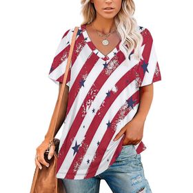 AILLOSA GFY35 Tamamı Baskılı Kısa Kollu V Yakalı Kadın T-shirt
