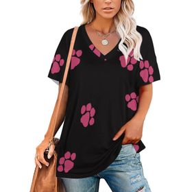 AILLOSA GFY36 Tamamı Baskılı Kısa Kollu V Yakalı Kadın T-shirt