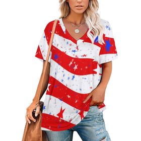 AILLOSA GFY41 Tamamı Baskılı Kısa Kollu V Yakalı Kadın T-shirt
