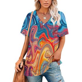 AILLOSA GFY42 Tamamı Baskılı Kısa Kollu V Yakalı Kadın T-shirt