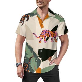 AILLOSA Hawaii Çiçek Baskılı 3D Desen Kısa Kollu YH-103 Erkek Gömlek