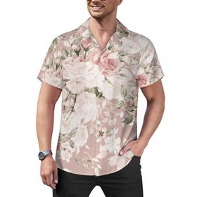 AILLOSA Hawaii Çiçek Baskılı 3D Desen Kısa Kollu YH-121 Erkek Gömlek