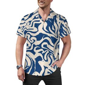 AILLOSA Hawaii Çiçek Baskılı 3D Desen Kısa Kollu YH-132B Erkek Gömlek