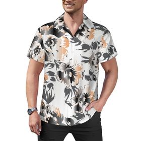 AILLOSA Hawaii Çiçek Baskılı 3D Desen Kısa Kollu YH-140 Erkek Gömlek