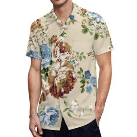 AILLOSA Hawaii Çiçek Baskılı 3D Desen Kısa Kollu YH-16 Erkek Gömlek