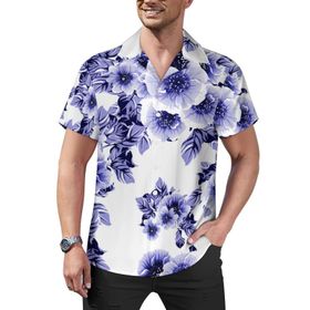AILLOSA Hawaii Çiçek Baskılı 3D Desen Kısa Kollu YH-179 Erkek Gömlek